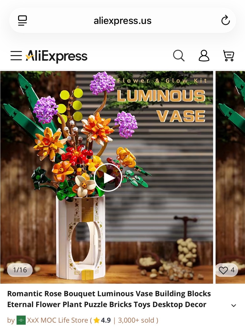 Luminous Vase Blocks Flower Set — Purple, Orange, Yellow & Green
